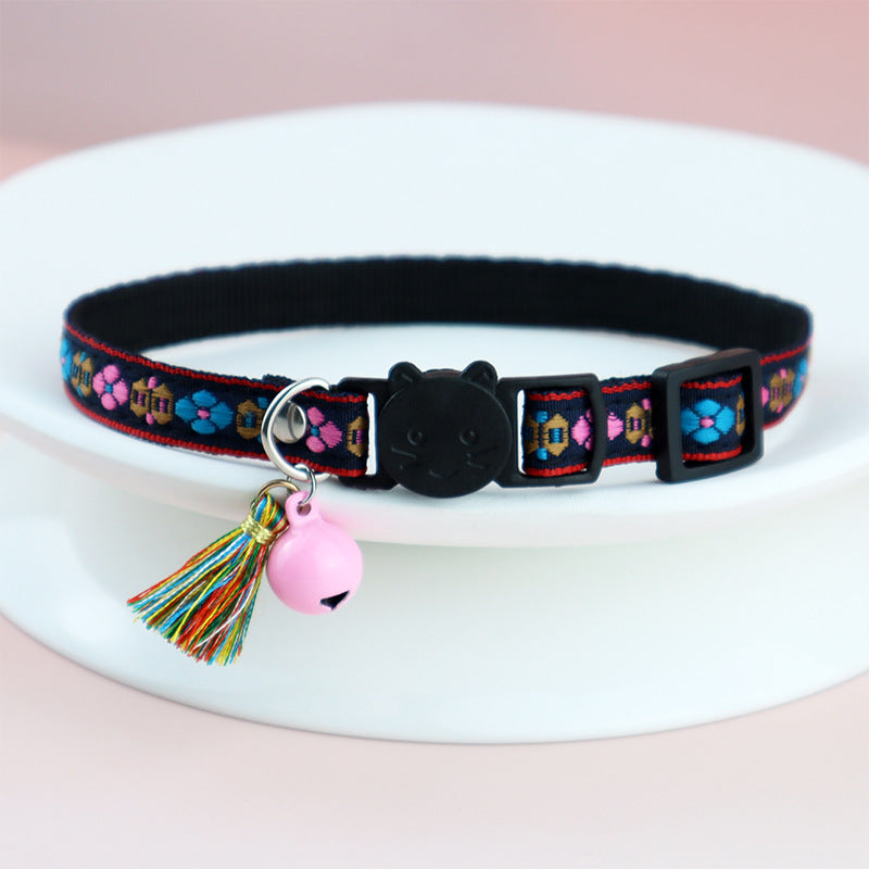 Pet Cat Collar With Bell And Tassel, Colorful Woven Pet Collar Adjustable Cat Collar With Bell Pendant