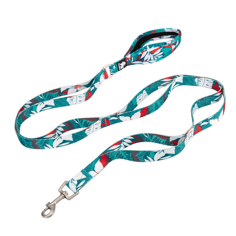 Floral Dog Leash with Multi Handles Durable Chain Rope Soft Padded Training Control Pet Walking Lead