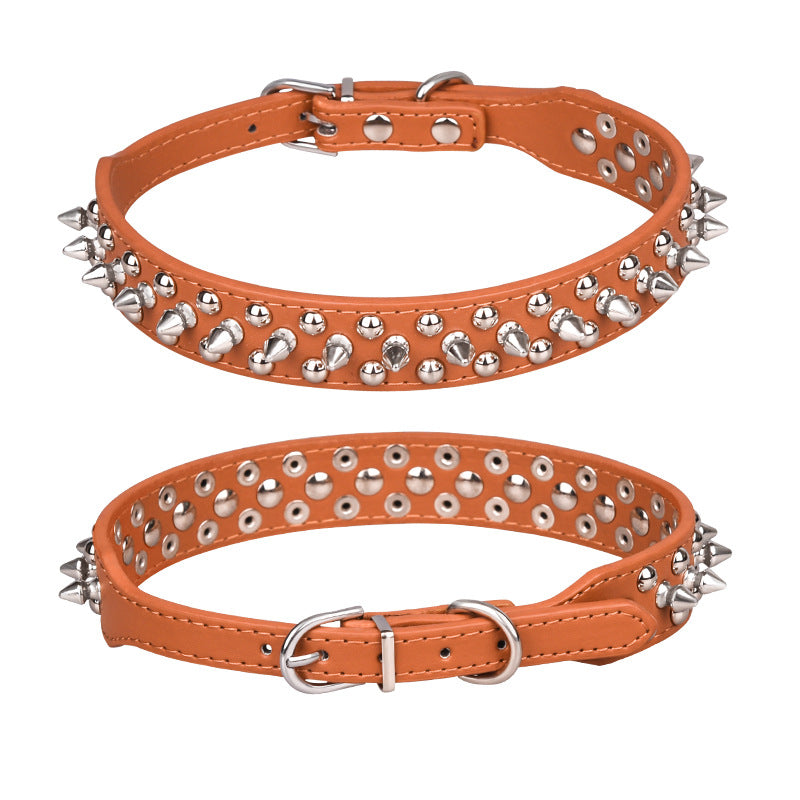 Adjustable PU Leather Pet Collars Rivet Spikes Studded Puppy Collar Anti-Bite Dog Collar