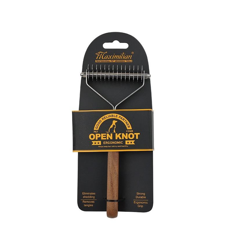 Double Side Coat Rake Walnut Dog Brush Quickly Demat and Detangle Pet Undercoat Rake