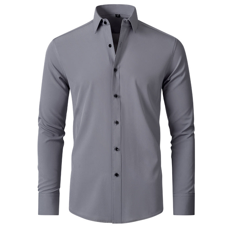 4 Pcs Men's Elastic Dress Shirts, Slim Fit Long Sleeves Shirt