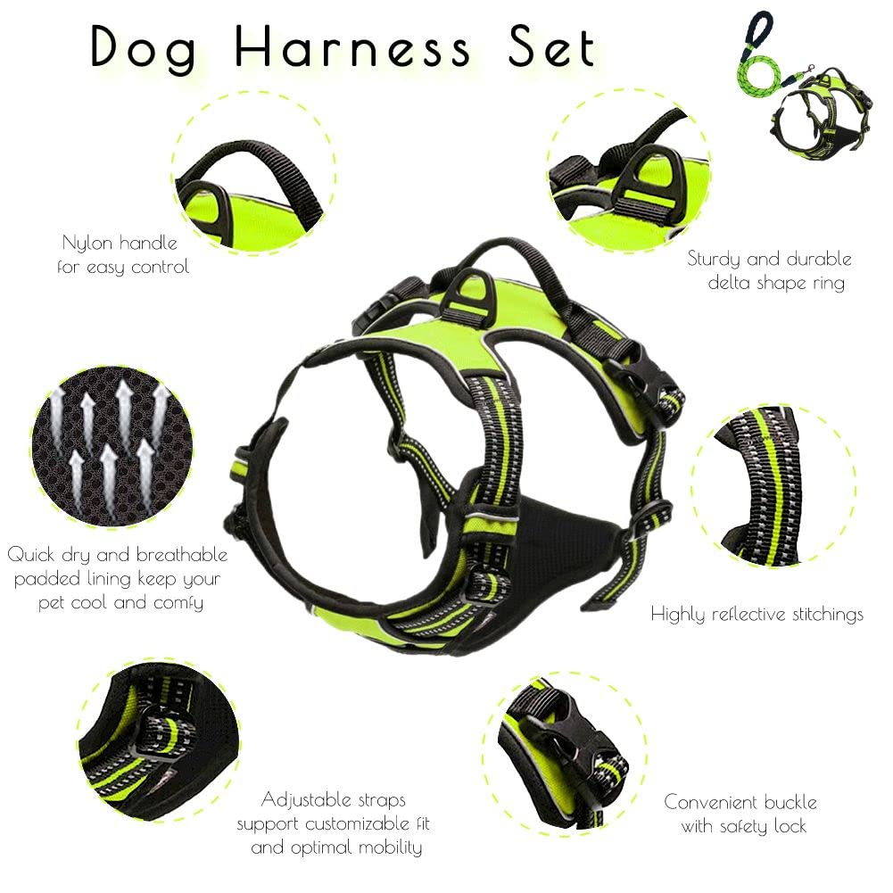 Comfortable Dog Harness and Leash Set for Walking Escape Proof with Reflective Strips