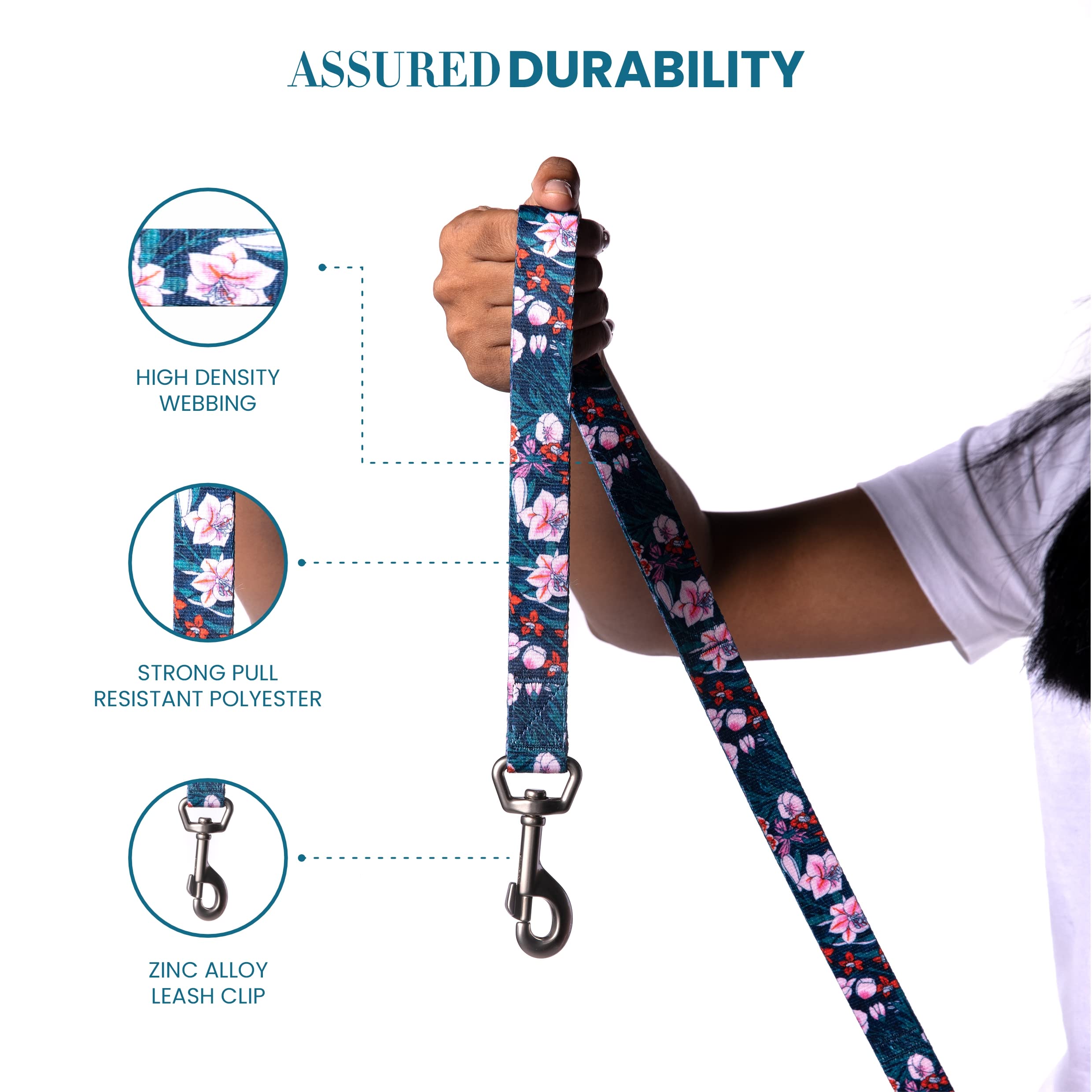 Floral Dog Leash with Multi Handles Durable Chain Rope Soft Padded Training Control Pet Walking Lead