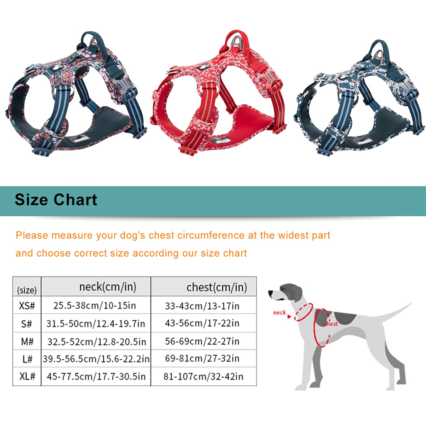 No Pull Premium Dog Harness, Cotton Fabric, Breathable and Reflective Soft