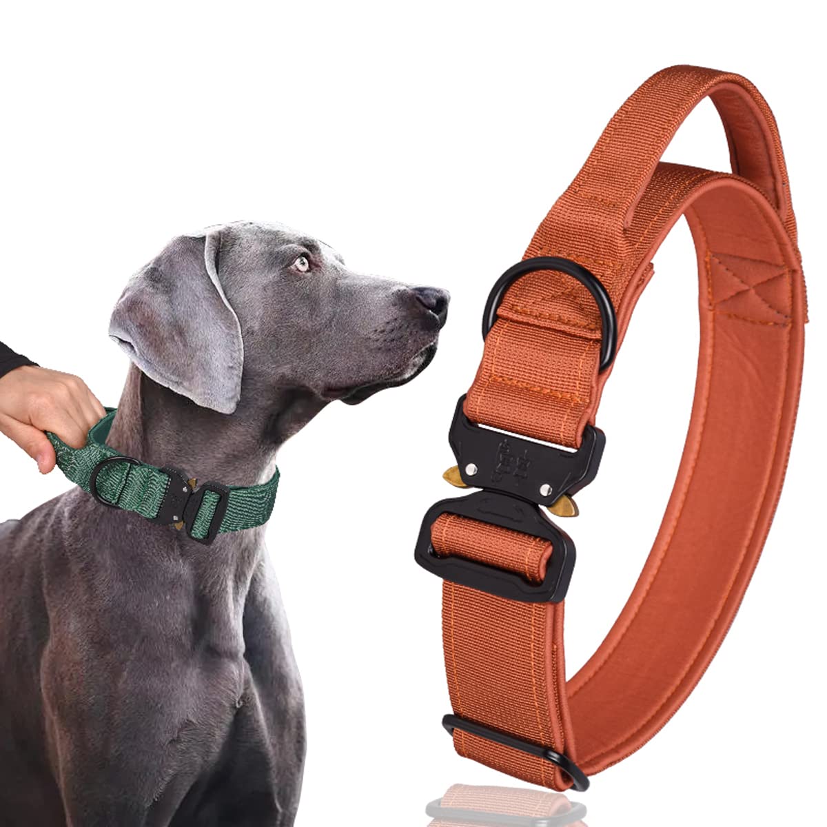 Tactical Dog Collar, Adjustable Military Training Nylon Dog Collar with Control Handle and Heavy Metal Buckle