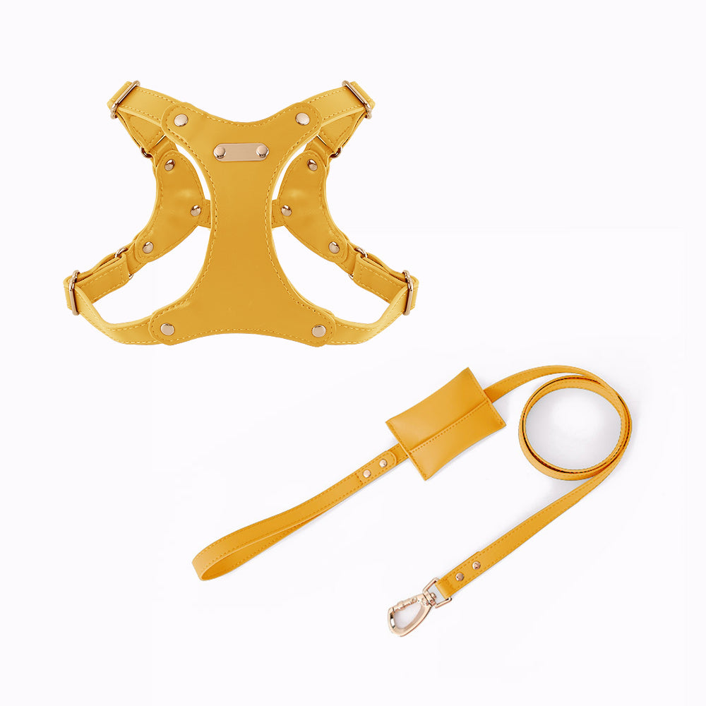 Small Medium Dog Harness Leash Set Luxury Waterproof Leather Pet Harness Set