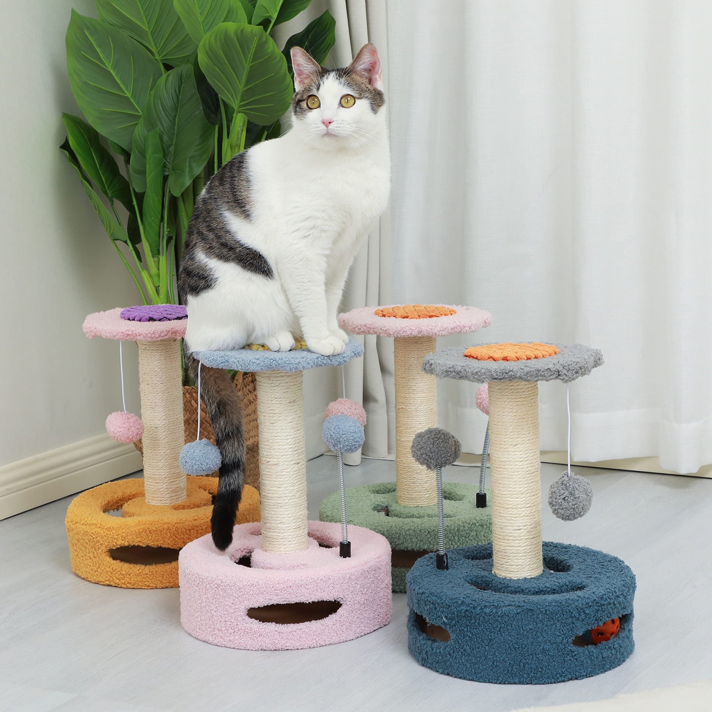 Multifunctional Cute Cat Scratching Post with Natural Sisal cat Tree Cute Flower