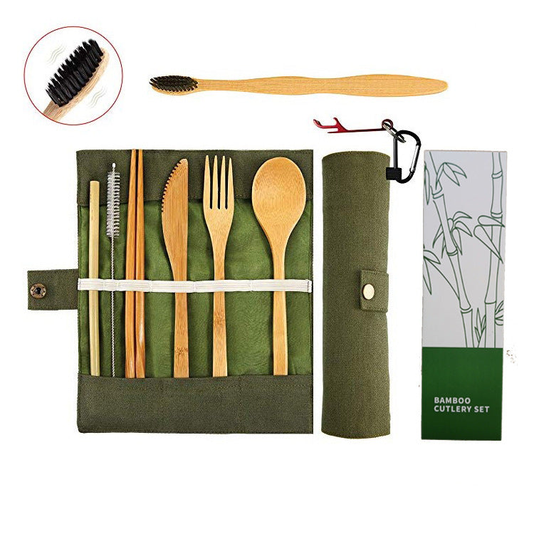 6Pcs Bamboo Cutlery Set | Bamboo Silverware Set | Knife, Fork, Spoon, Straw| | Bamboo Flatware Set | Bamboo Utensils in Pouch