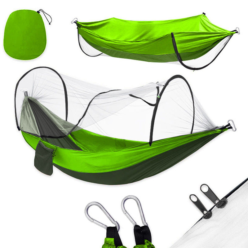 Camping Hammock with Mosquito Net 2 Person Pop-up Parachute Lightweight Hanging Hammocks Tree Straps Swing Hammock Bed