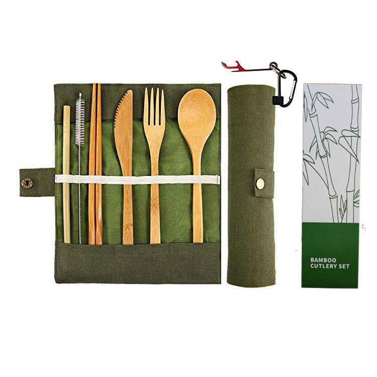 6Pcs Bamboo Cutlery Set | Bamboo Silverware Set | Knife, Fork, Spoon, Straw| | Bamboo Flatware Set | Bamboo Utensils in Pouch