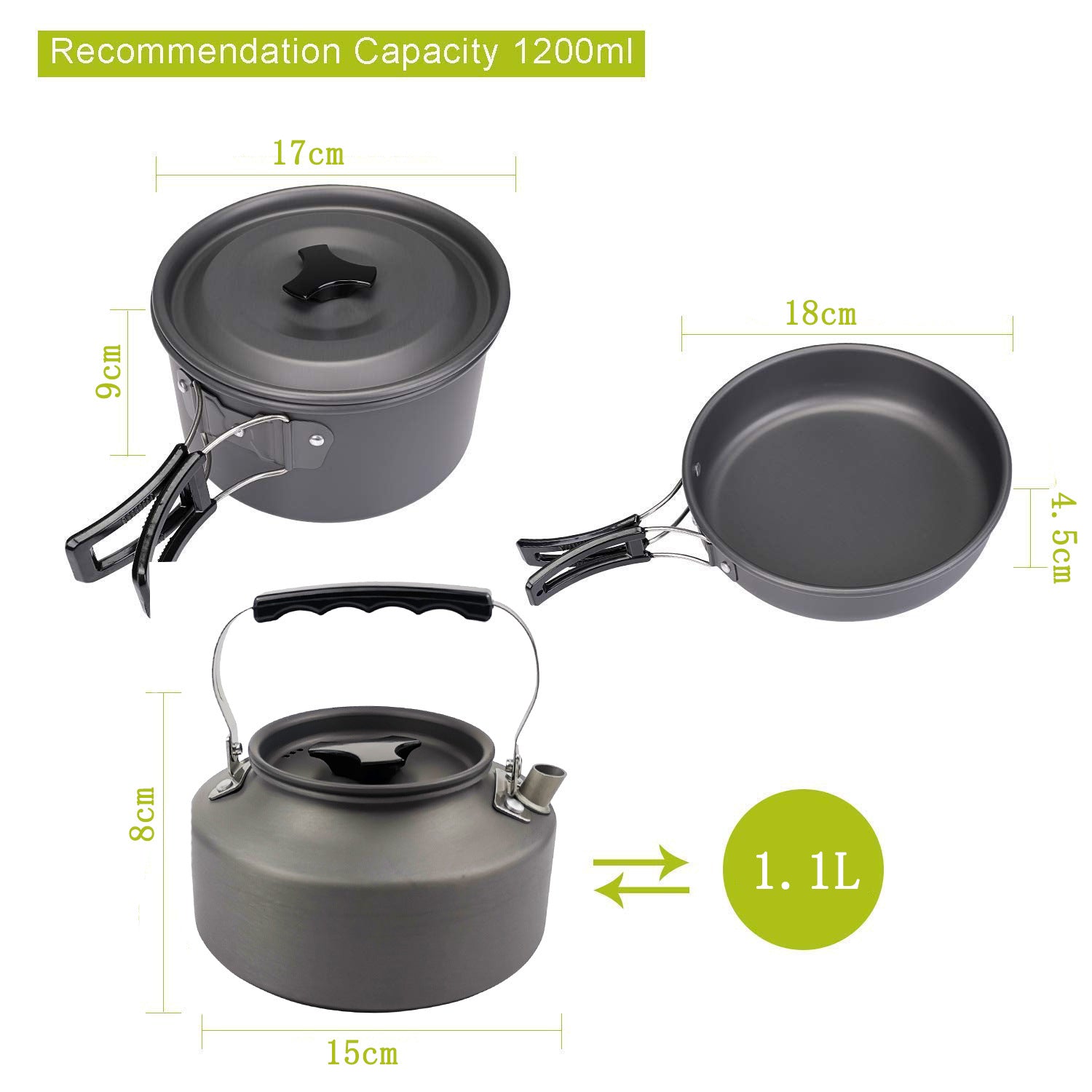 Camping Cookware Mess Kit 9 Pieces Hiking Backpacking Picnic Cooking Bowl Non Stick Pot Pan Knife Spoon Set 9PCS