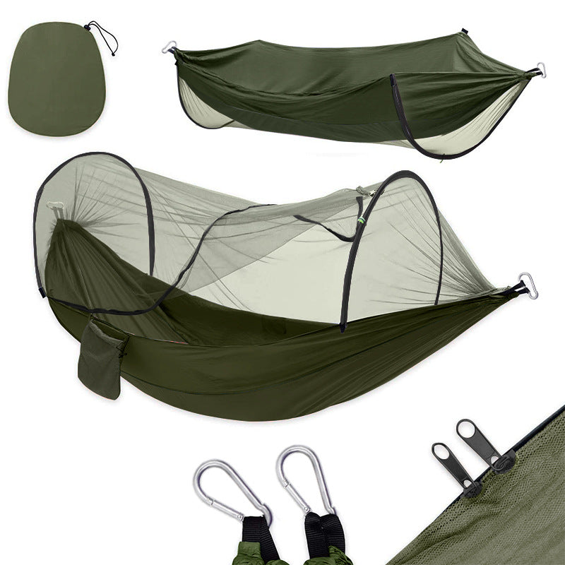 Camping Hammock with Mosquito Net 2 Person Pop-up Parachute Lightweight Hanging Hammocks Tree Straps Swing Hammock Bed