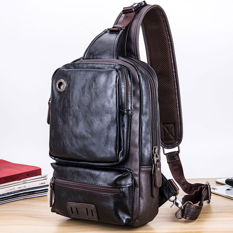 Sling Crossbody Backpack Shoulder Bag for Men Women Vintage PU Leather