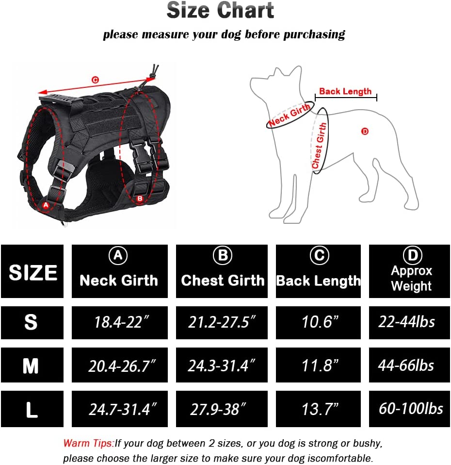 Tactical Dog Harness for Medium Large Dogs No Pull, Military Dog Harness with Handle