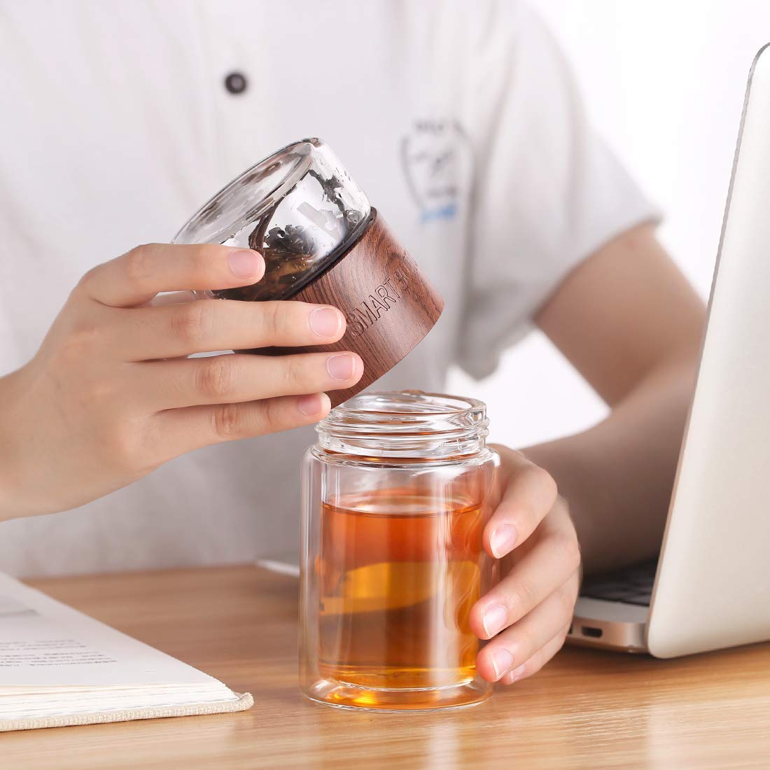 Tea Infuser Bottle - 7oz Glass Tumbler, Glass Travel Tea Mug for Loose Leaf Tea, Fruit and Cold Brew Coffee