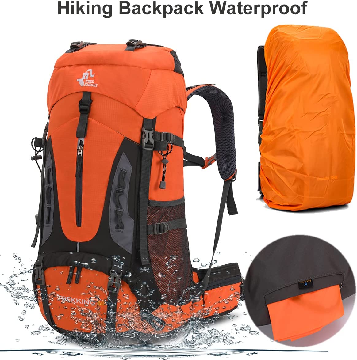 60L Hiking Backpack Waterproof Travel Hiking Camping with Rain Cover