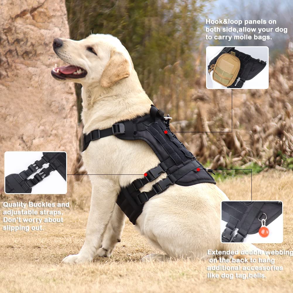 Tactical Dog Harness for Medium Large Dogs No Pull, Military Dog Harness with Handle