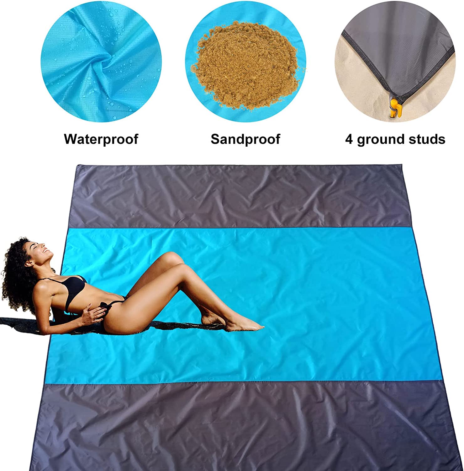 Beach Blanket, Oversized Beach Mat Picnic Blanket Waterproof Sandproof Lightweight Pocket Beach Blankets