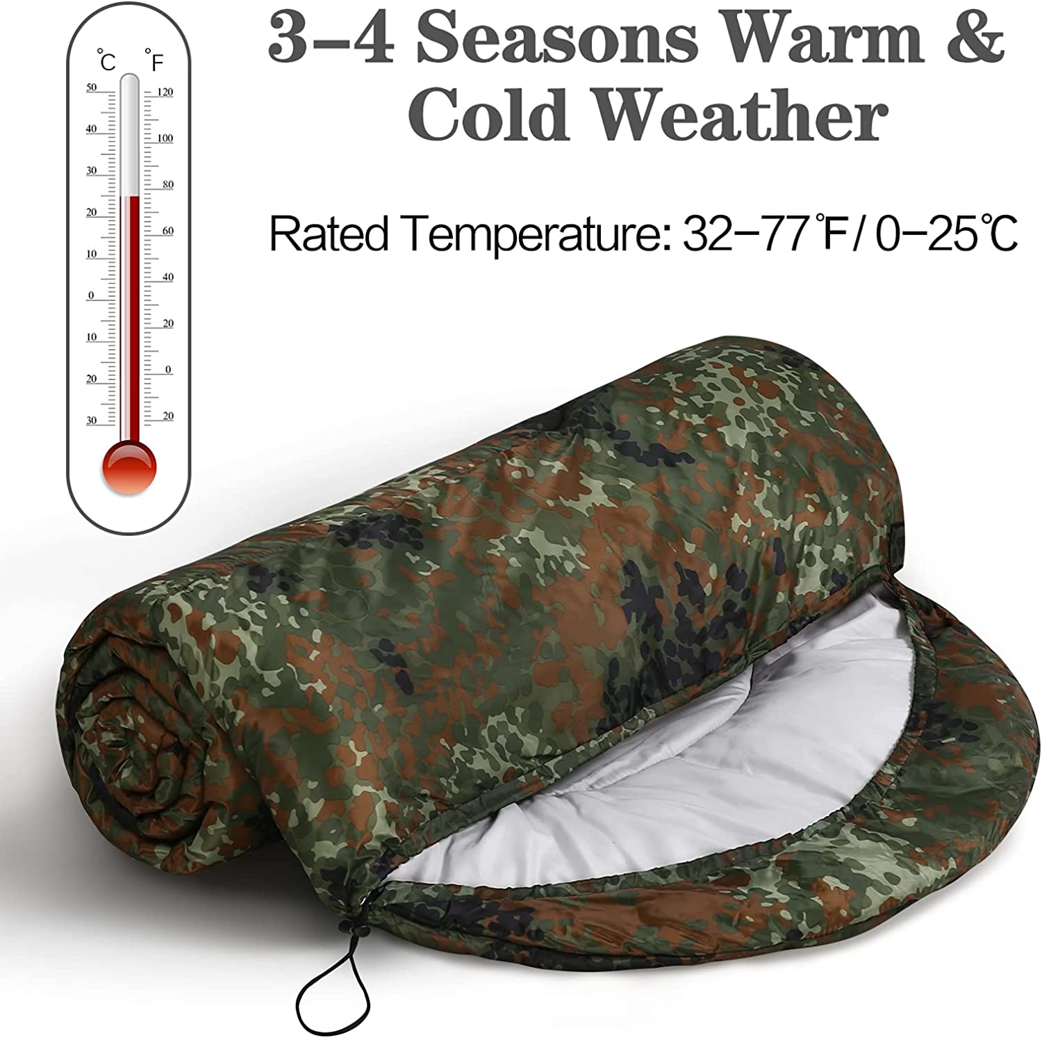 Sleeping Bag,3-4 Seasons Warm Cold Weather Lightweight, Portable, Waterproof Sleeping Bag with Compression Sack for Adults & Kids