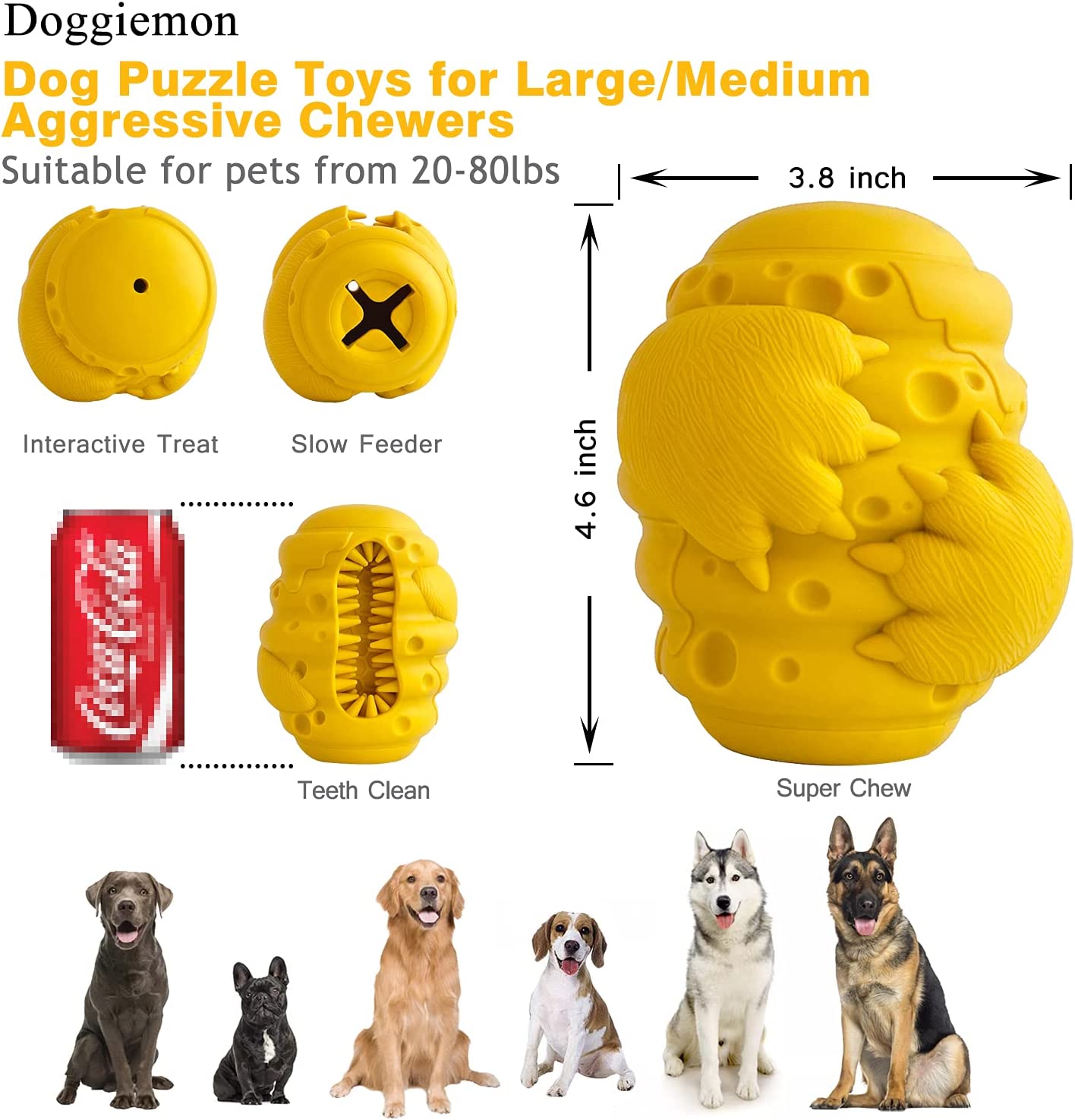 Dog Chew Toys for Aggressive Chewers Large Medium Breeds Dog Puzzle Toys Interactive Treat Dispensing Slow Feeder