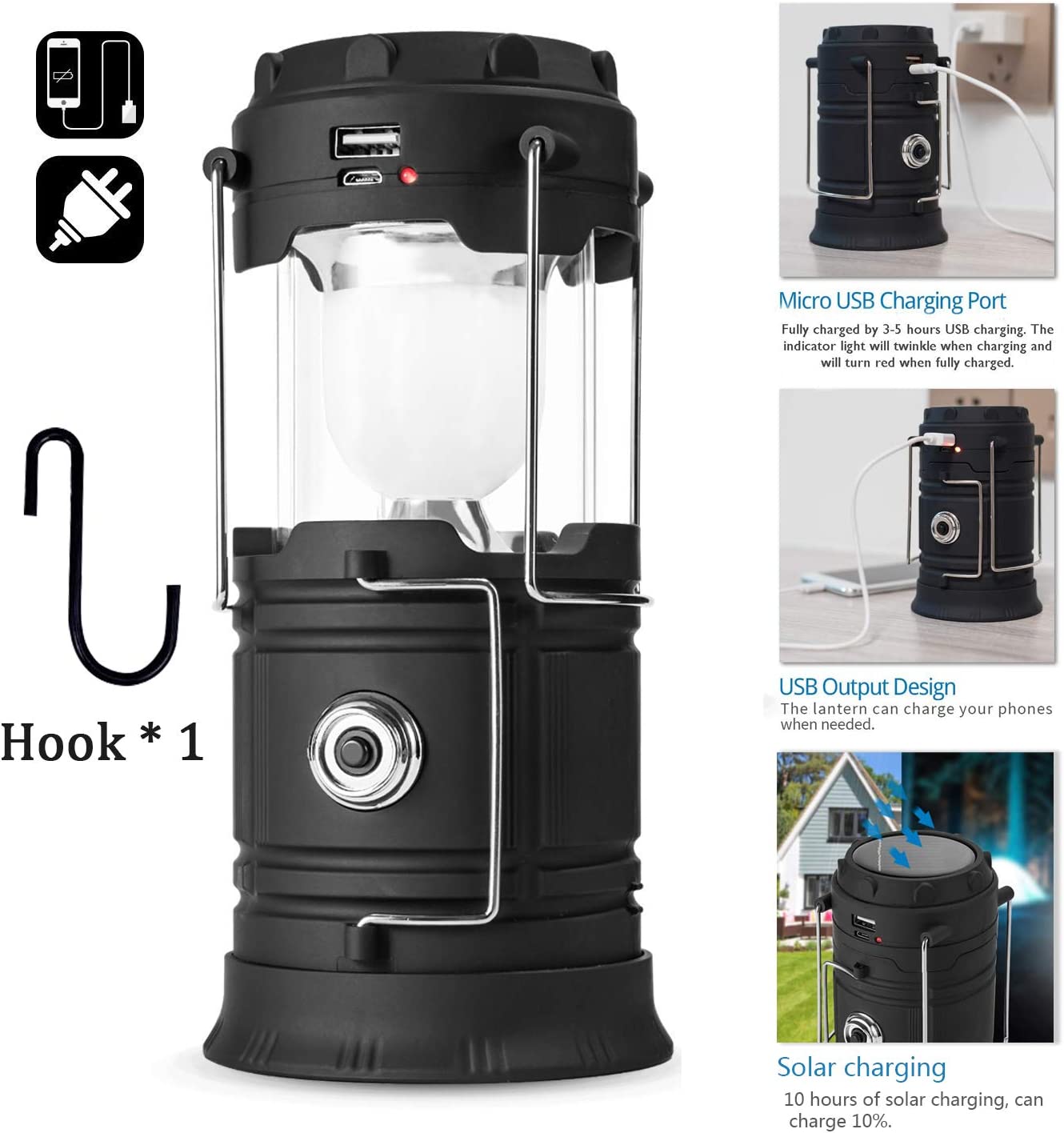 Rechargeable LED Camping Lantern USB,COB Lantern Flashlight 2 Power Supply Modes Survival Kit for Emergency, Hurricane