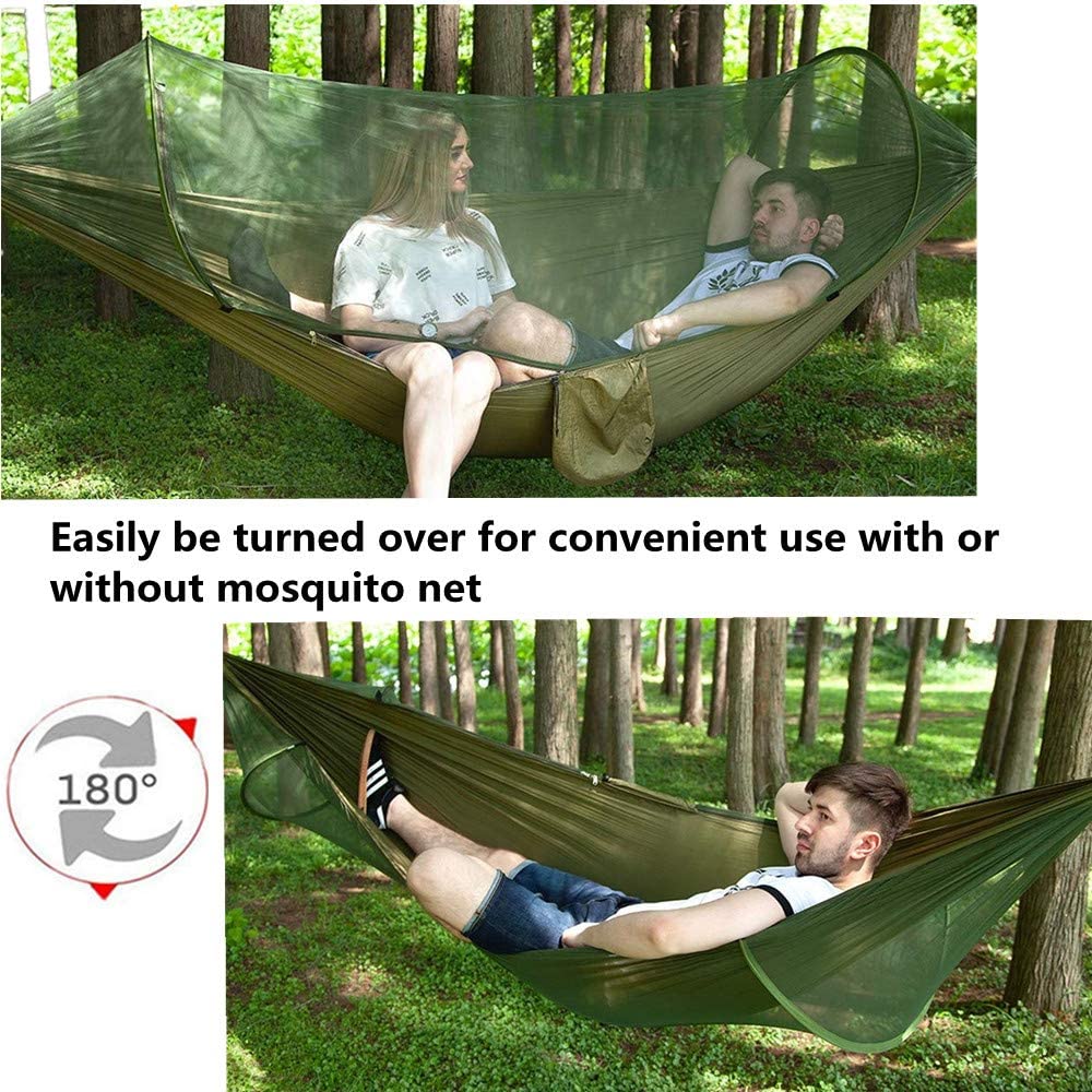 Camping Hammocks with Mosquito/Bug Net, Single &Double Hammock Lightweight Portable Parachute Nylon 1/2 Person Hammock