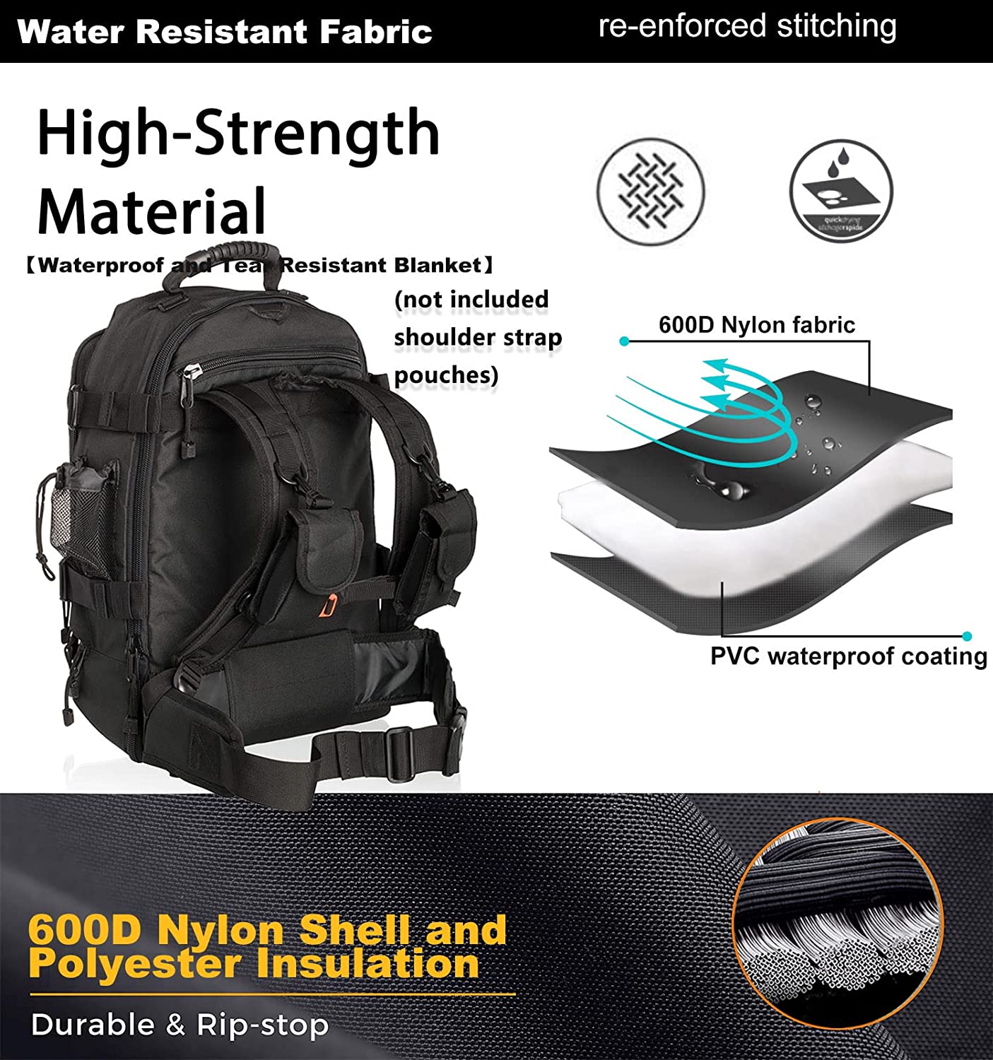 Large Capacity Military Tactical Hiking Expandable 39L-60L Backpack