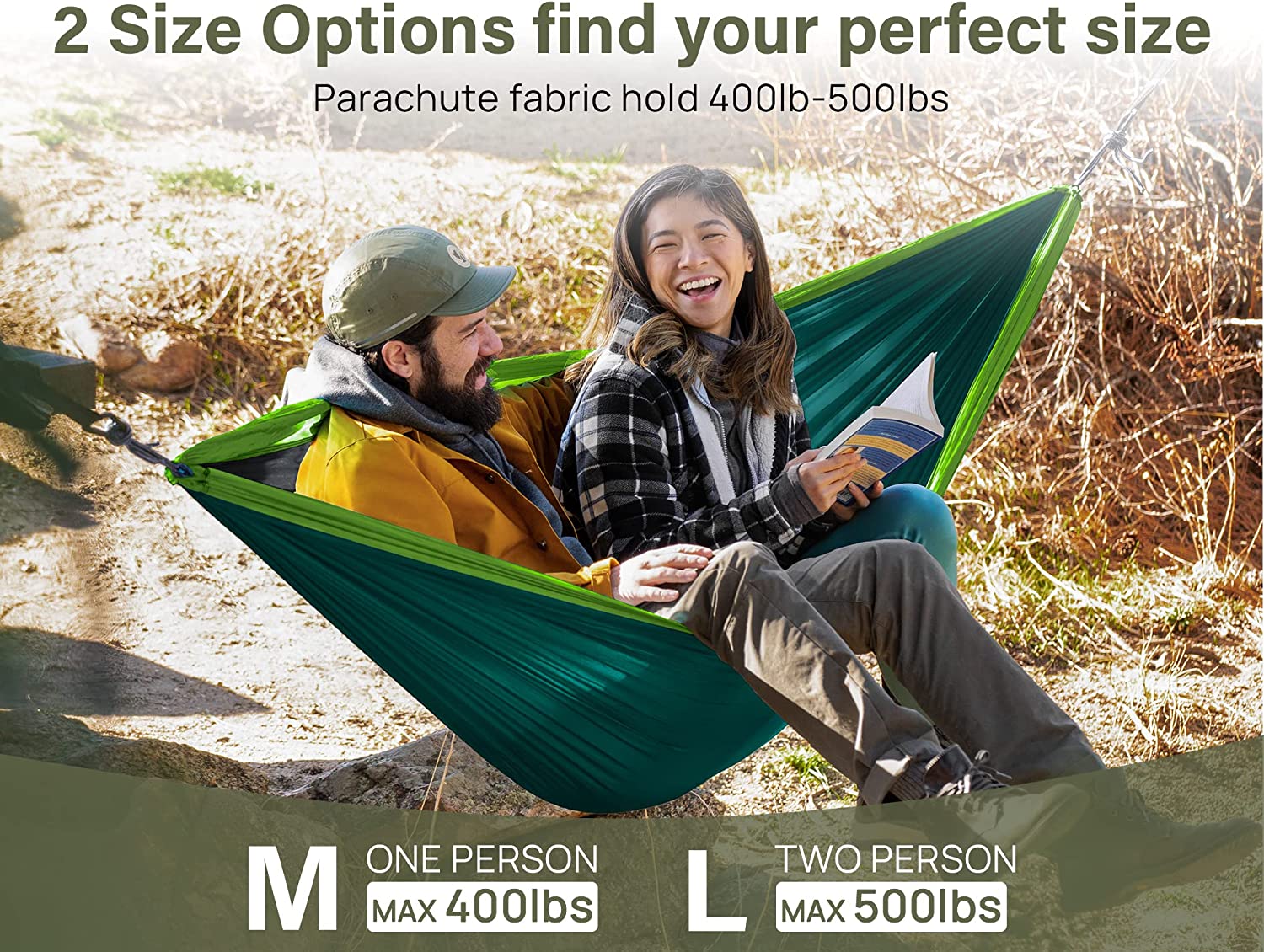 Camping Hammock Double & Single Portable Hammocks with 2 Tree Straps, Lightweight Nylon Parachute Hammocks