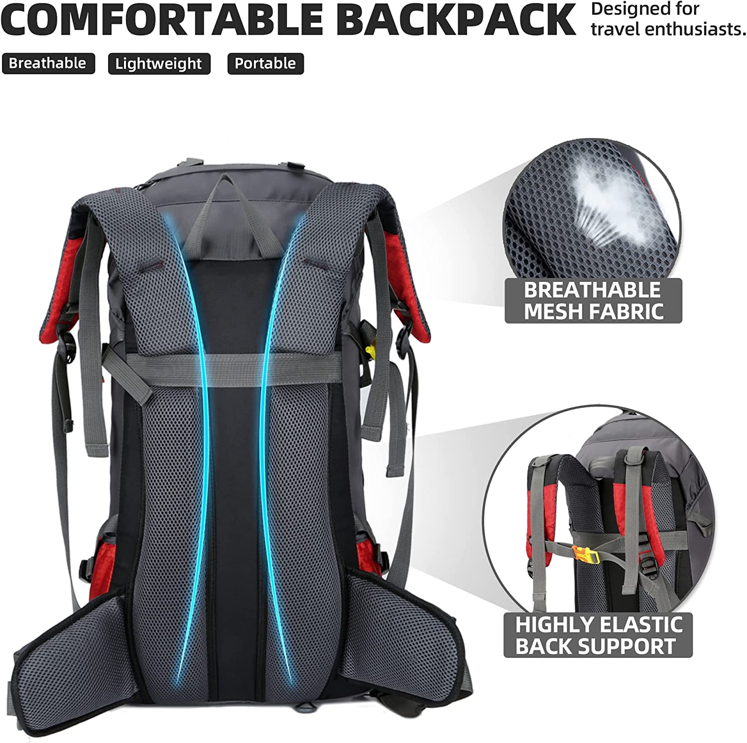 60L Hiking Backpack Waterproof Travel Hiking Camping with Rain Cover