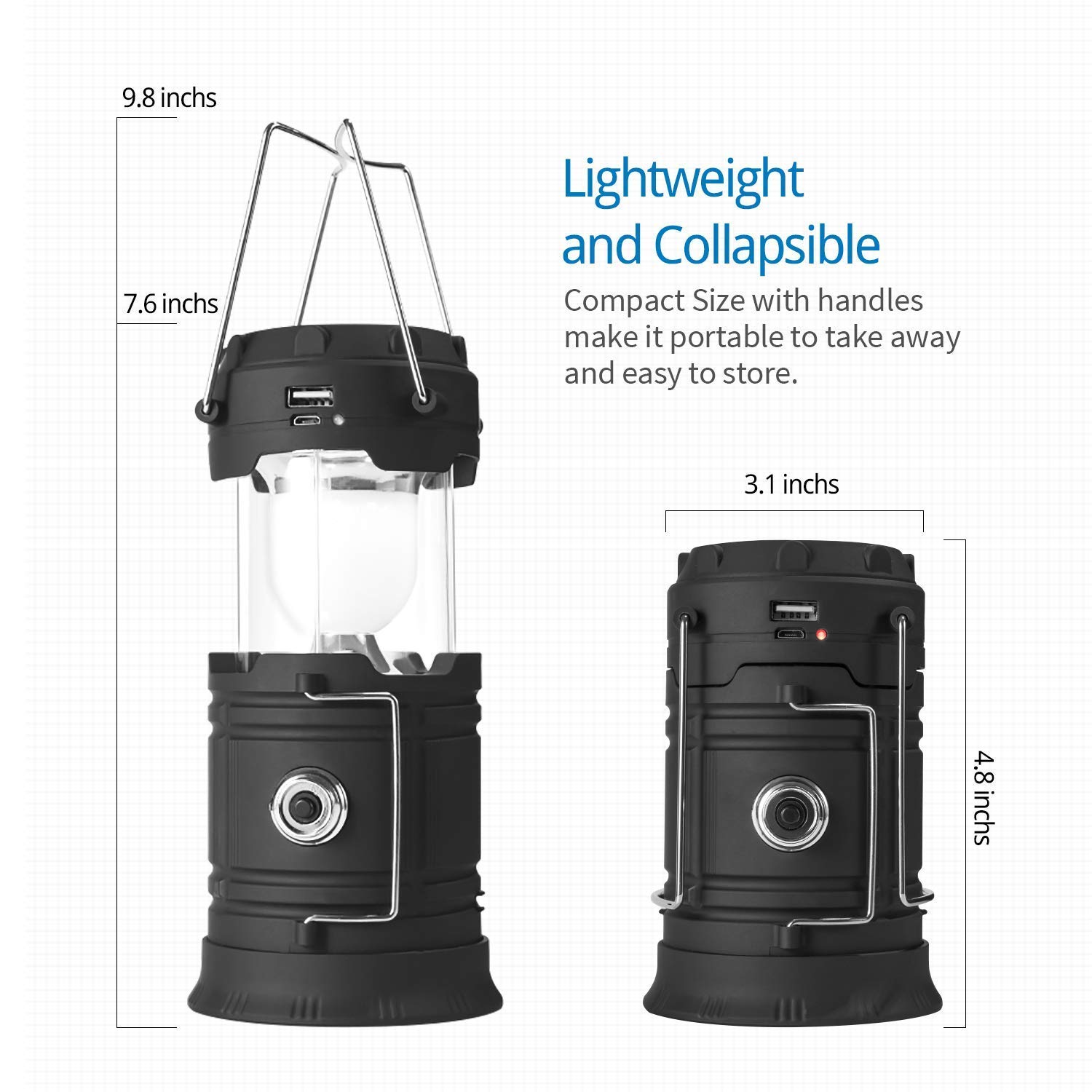 Rechargeable LED Camping Lantern USB,COB Lantern Flashlight 2 Power Supply Modes Survival Kit for Emergency, Hurricane