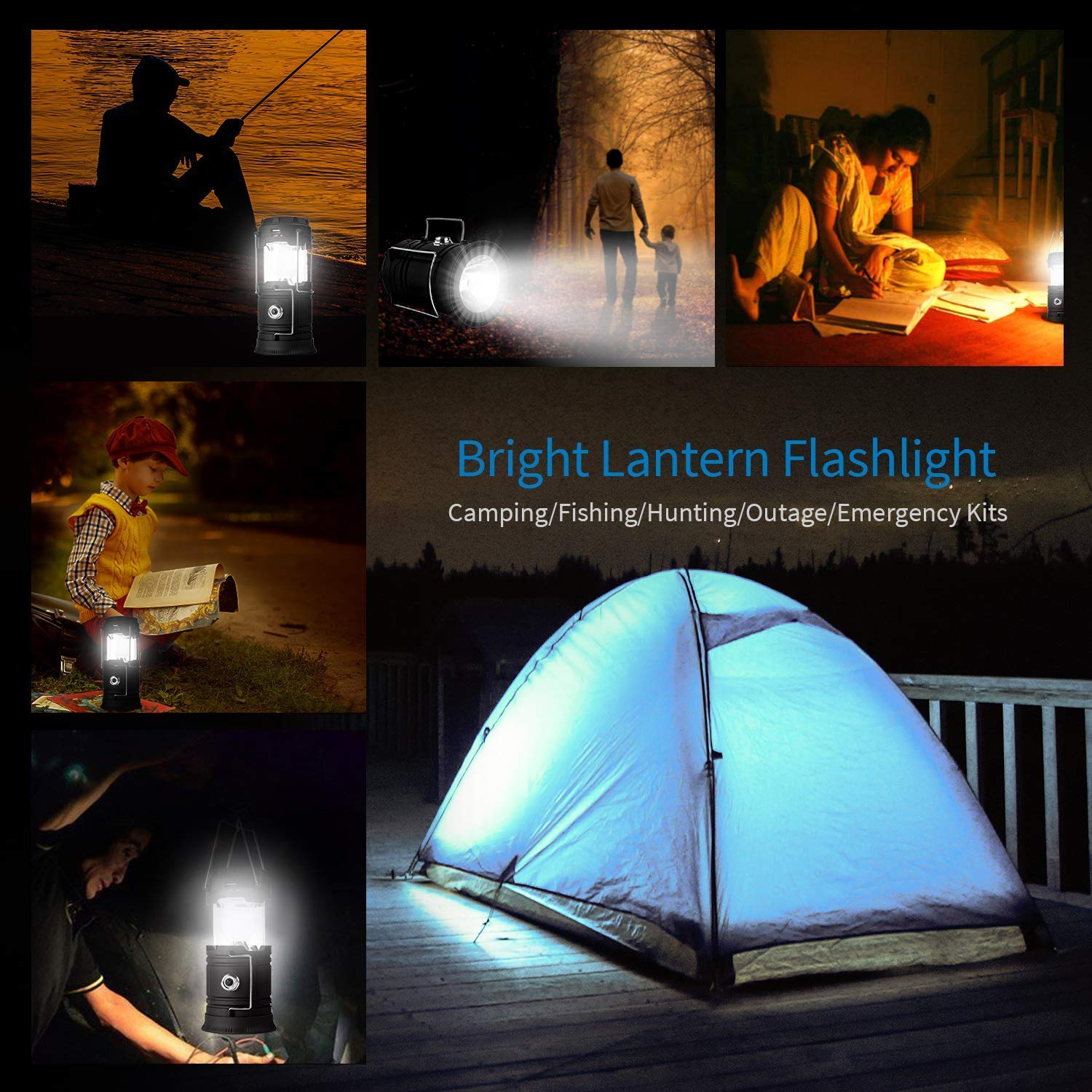 Rechargeable LED Camping Lantern USB,COB Lantern Flashlight 2 Power Supply Modes Survival Kit for Emergency, Hurricane