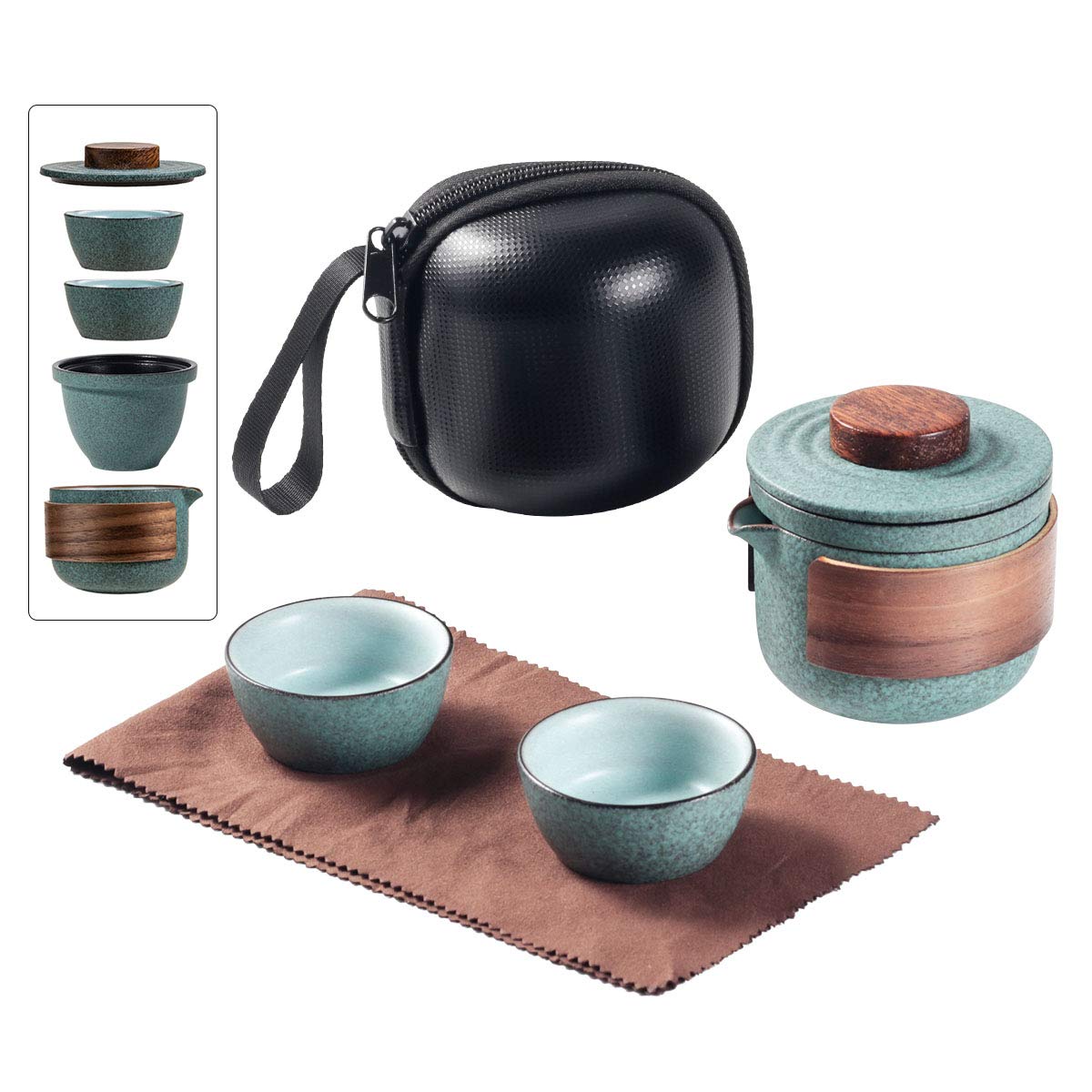 Mini Travel Ceramic Tea Pot Set Chinese Kung Fu Teapot, 1 Pot 2 Cups Porcelain Teacups