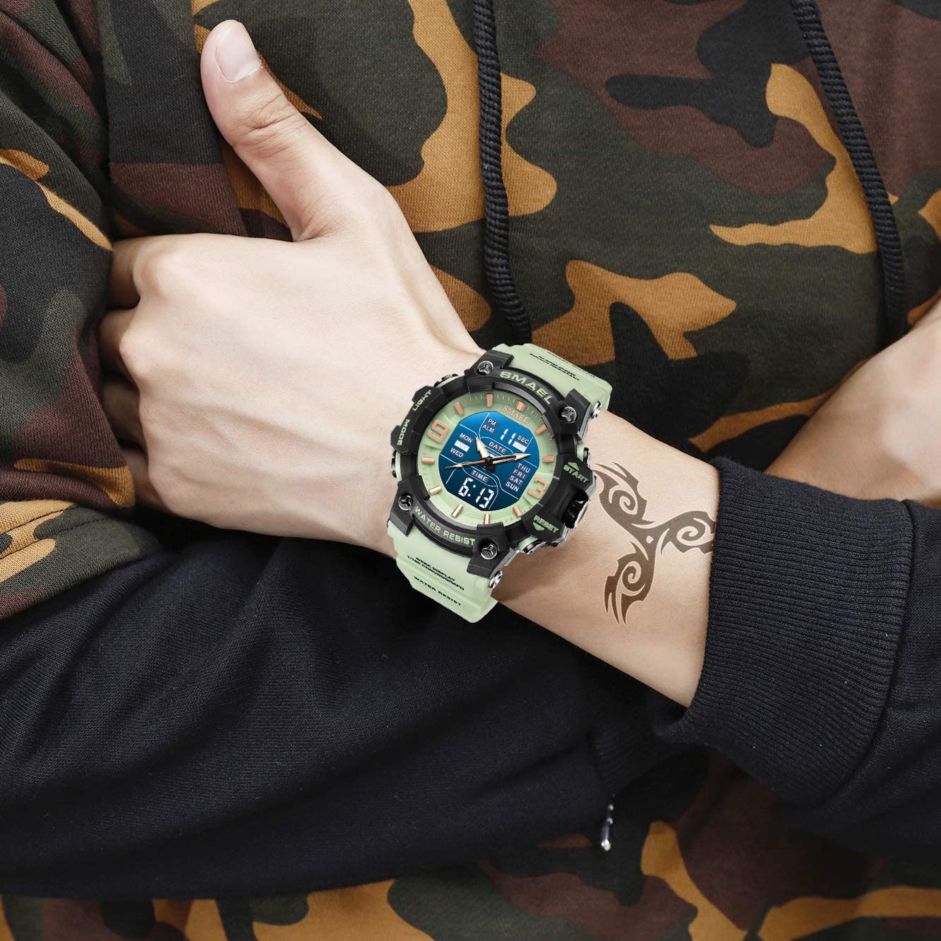 Men's Watches Sports Outdoor Waterproof Military Watch Date Multi Function Tactics LED Face Alarm Stopwatch