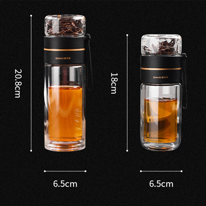 Glass Tea Bottle Double Layer Glass Tea Infuser,14 oz Travel Mug with Strainer Tea Bottle for Loose Leaf Tea-Tea Bottle with Stainless Steel Mesh Filter