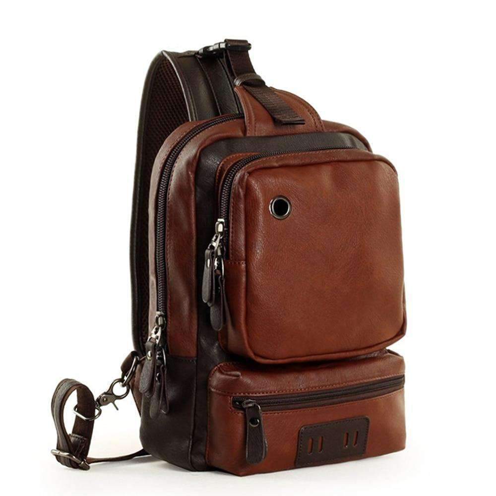 Sling Crossbody Backpack Shoulder Bag for Men Women Vintage PU Leather