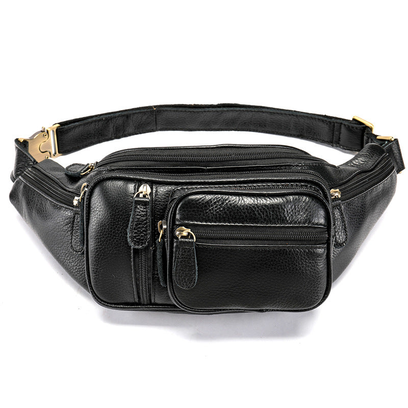 Genuine Leather Large Fanny Pack Waterproof Hip Belt Bag Cowhide Waist Bag