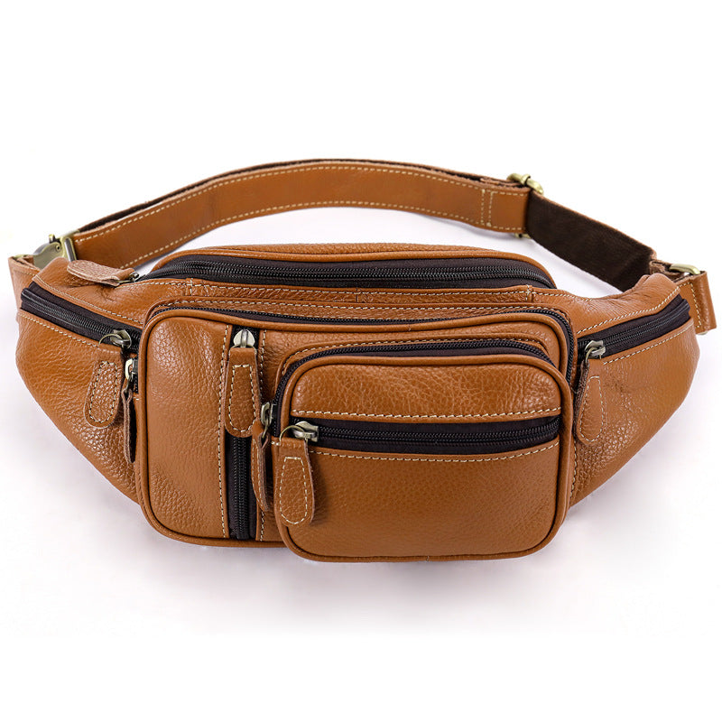 Genuine Leather Large Fanny Pack Waterproof Hip Belt Bag Cowhide Waist Bag