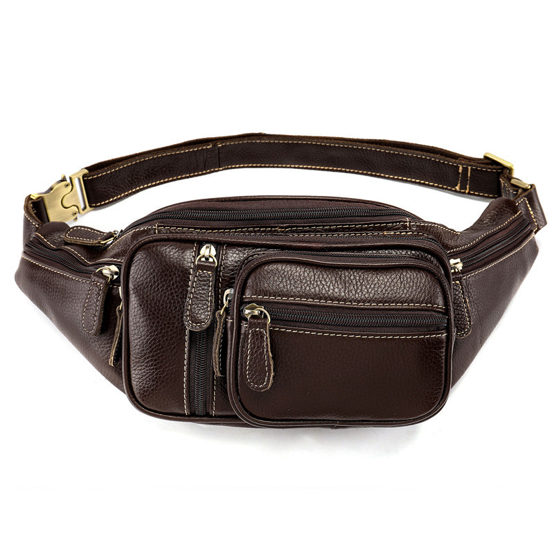 Genuine Leather Large Fanny Pack Waterproof Hip Belt Bag Cowhide Waist Bag