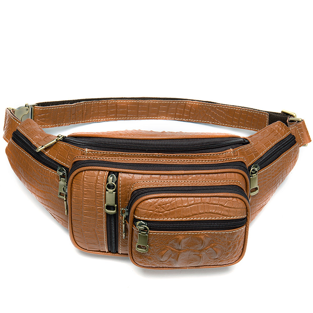 Genuine Leather Large Fanny Pack Waterproof Hip Belt Bag Cowhide Waist Bag