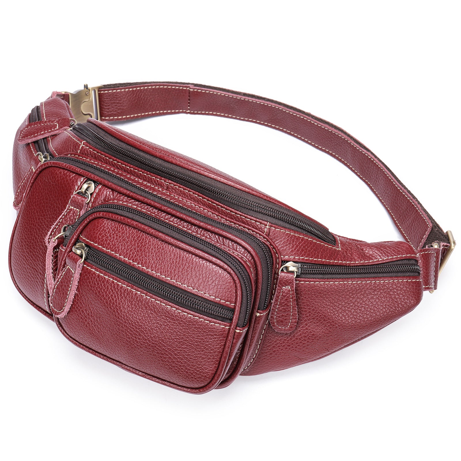 Genuine Leather Large Fanny Pack Waterproof Hip Belt Bag Cowhide Waist Bag