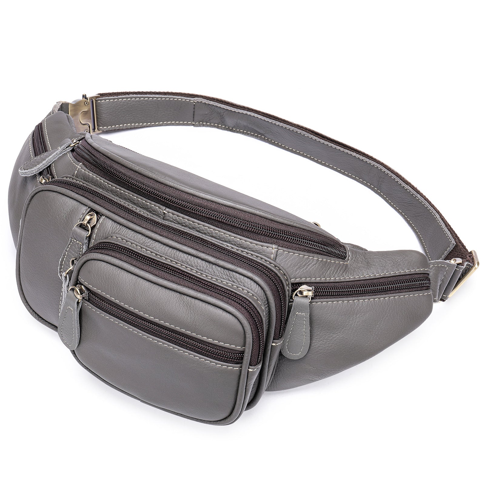 Genuine Leather Large Fanny Pack Waterproof Hip Belt Bag Cowhide Waist Bag