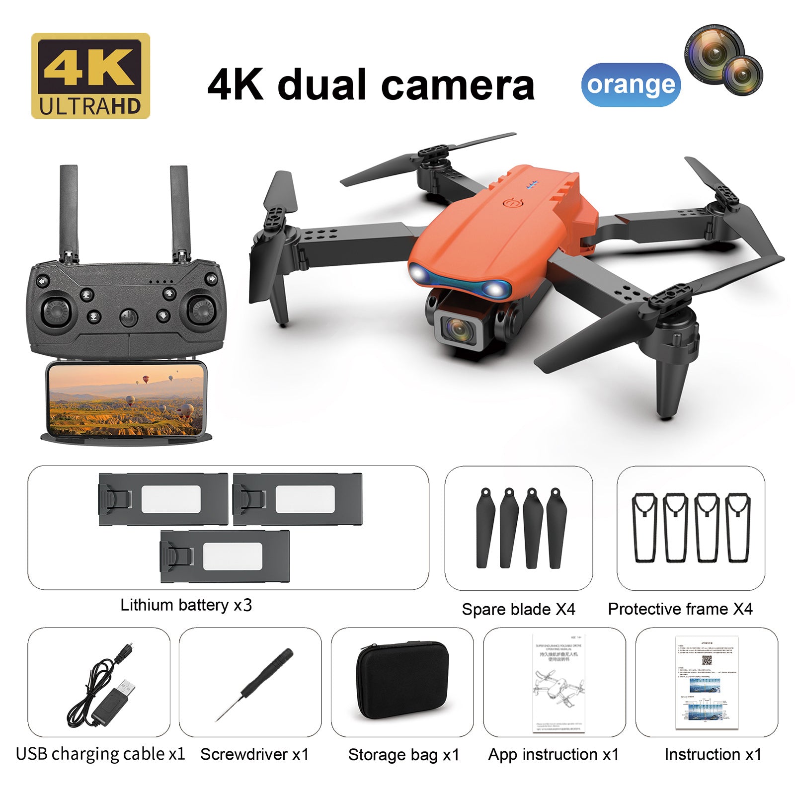 K3 E99 Pro Advanced RC Drone With 4k HD Dual Camera, Three lithium batteries